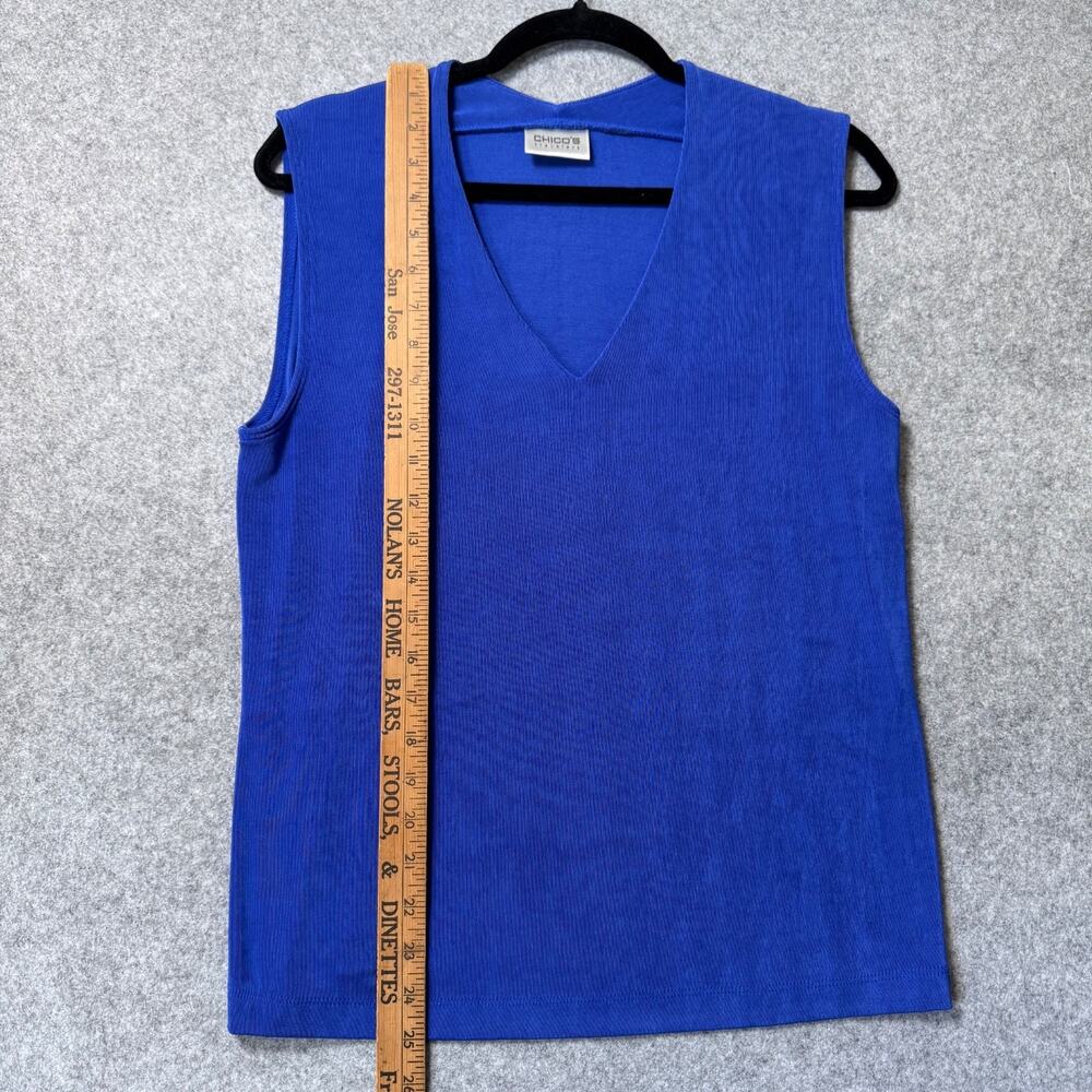 Chico's Travelers Blue Sleeveless V Neck Tank Top Size 1 Medium - Picture 6 of 6